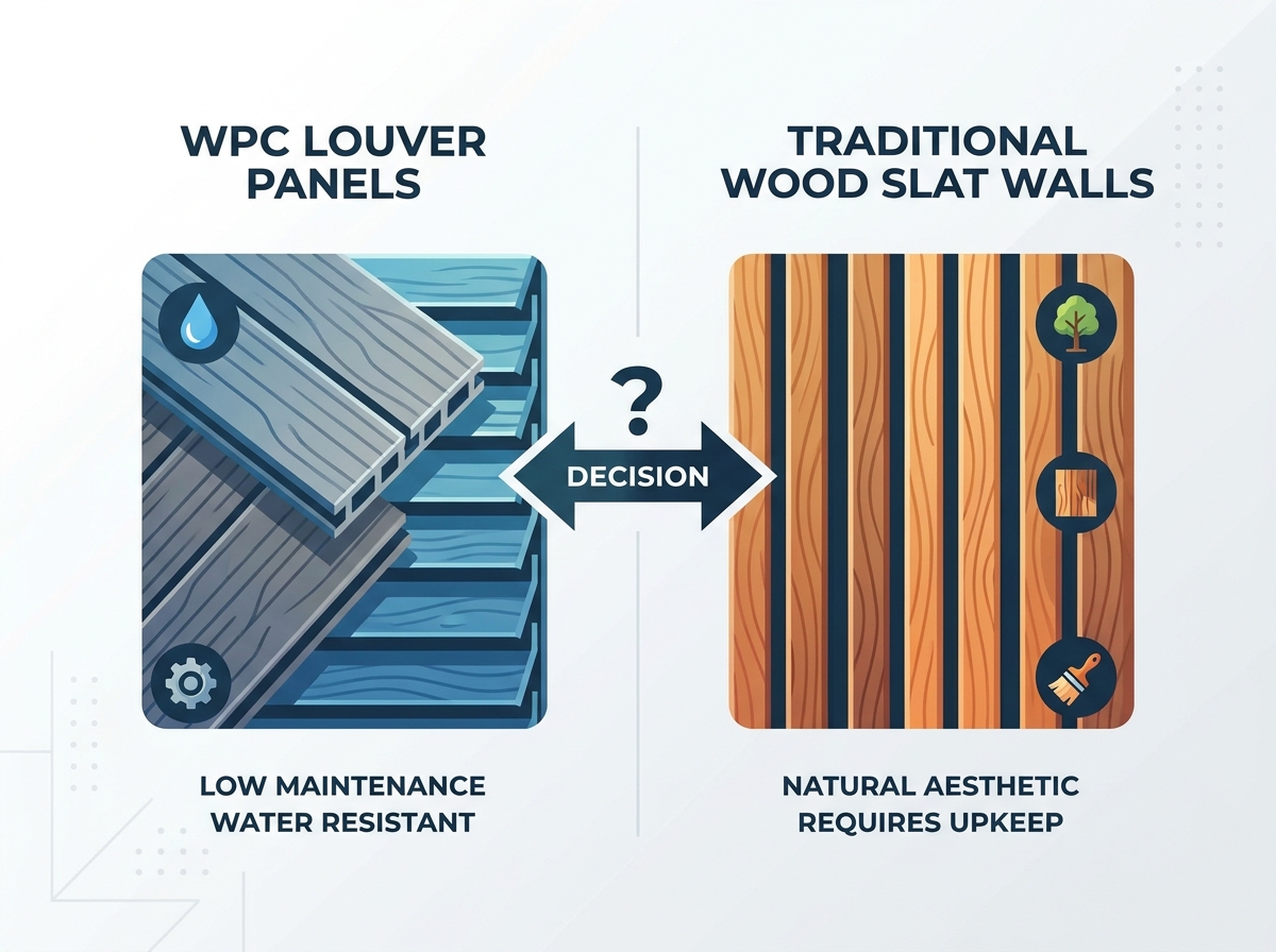 Compara&ccedil;&atilde;o entre pain&eacute;is de persianas WPC e paredes de ripas de madeira tradicionais